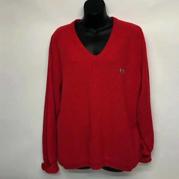 Bright red vintage sweater, V-neck box embroidery size large - Picture 1 of 7